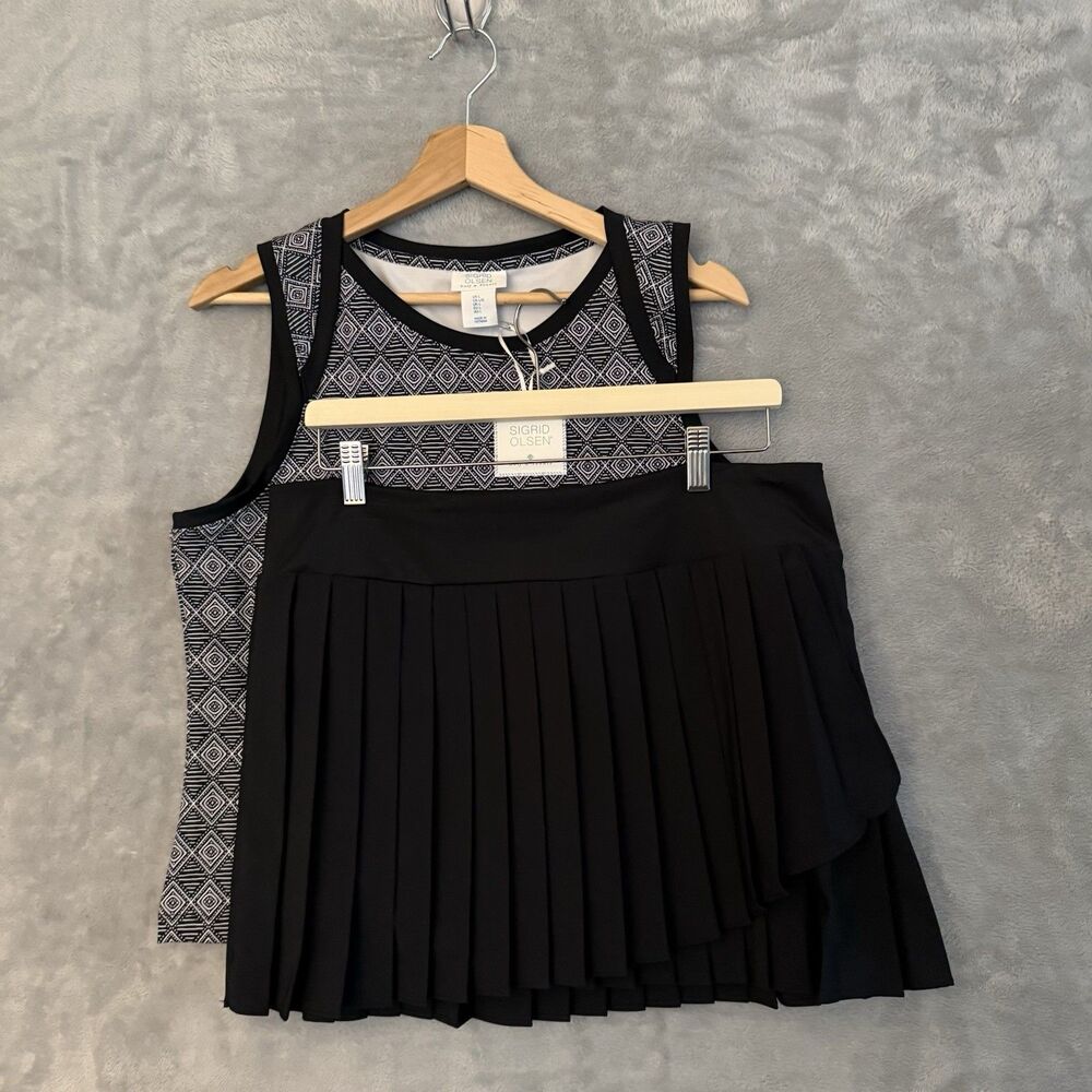 Sigrid Olsen Golf Tennis Tank & Pleated Skort Set Womens Large Black Geo